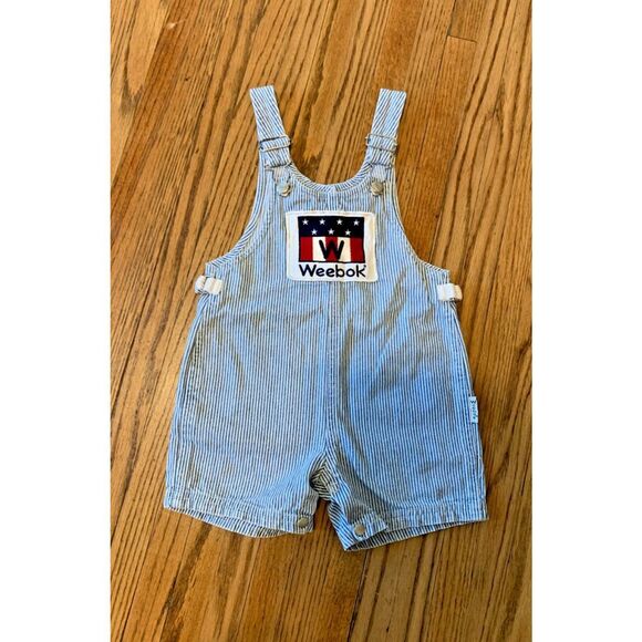 VTG Y2K Weebok Bib Overall Short Conductor Toddler 18M Blue/White Railroad 90s - Picture 1 of 12